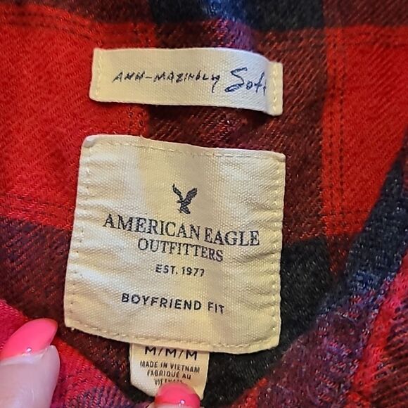 American‎ eagle outfitters womens black and red soft long sleeve button down - Picture 2 of 6